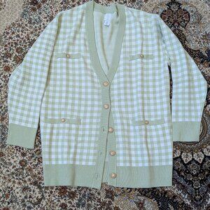 joie green gingham oversized sweater